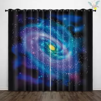 2 pieces of Starry Sky Aurora Forest Pattern Printed Curtains, Natural Landscape Decoration Bedroom Living Room 140x160cm&Grommet Top