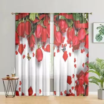 2 pieces, red rose curtains -30% blackout - suitable for living room, bedroom, Valentine s Day home decoration W150CM H166CM&Rod pocket красный