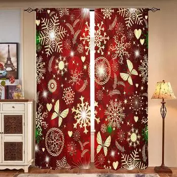 2 pieces, red sparkling Christmas decoration curtains -30% blackout - suitable for living room, bedroom, kitchen, home decoratio W150CM H166CM&Rod pocket красный