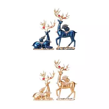 2 Pieces Reindeer Figurines Art Deer Statues Elk Sculpture Decoration for Fireplace Table Centerpiece Cabinet Bookshelf Table золотой