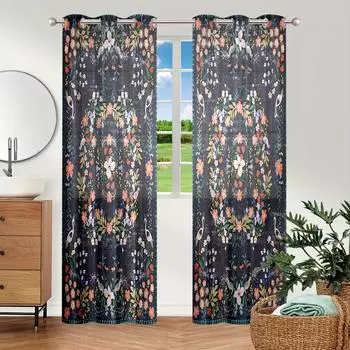 2 pieces, retro and vibrant floral luxurious landscape curtains - semi blackout - living room, bedroom, home decoration W150CM H166CM&Grommet Top