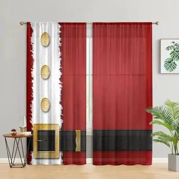 2 pieces, Santa Claus costume curtains -30% blackout - suitable for living room, bedroom, kitchen, home decoration W150CM H166CM&Rod pocket красный