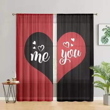 2 pieces, Valentine s Day Love Curtains -30% blackout - suitable for living rooms, bedrooms, Valentine s Day home decoration W150CM H166CM&Rod pocket красный