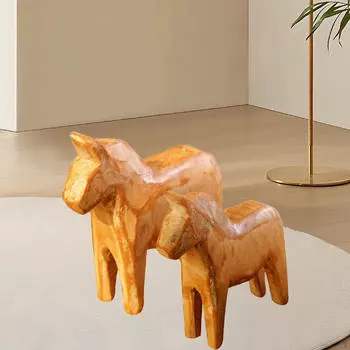 2 Pieces Wood Hand Carved Horse Statue Decor Decorative Housewarming Gift Sculpture Figurine