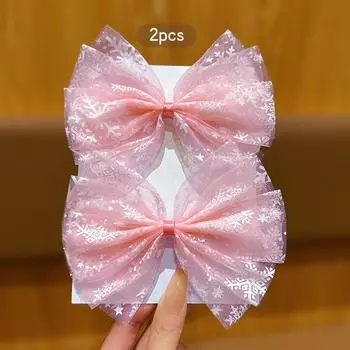 2 pink snowflake bow hair clips, sweet and stylish hair accessories suitable for daily use