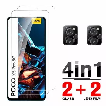 [2 пленки для объектива + 2 стекла для экрана] Прозрачная защитная пленка из закаленного стекла HD против царапин для XIAOMI POCO X5 5G/X5 Pro 5G пленка для объектива камеры Xiaomi POCO X5 Pro 5G белый