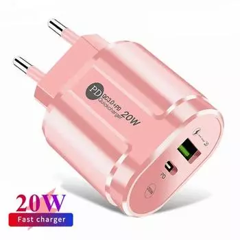 2 порта USB зарядное устройство Quick Charge 3.0 PD 20 Вт Тип C Зарядное устройство для телефона Адаптер быстрой зарядки для iPhone 13 12Pro Huawei Xiaomi Samsung EU Plug жёлтый