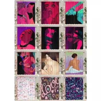 2 поз. - Цифры ко Дню святого Валентина 12 принтов - Шторы с принтом - Материал полиэстер - Подходит для спальни, гостиной, кабинета, 30Wx65L(76x165CM)x2