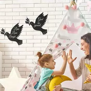 2 предмета декора для стен из металла «Голубь мира» — «Живи, люби, смейся» и «Бог добр», элегантный и вдохновляющий декор для стен для дома чёрный