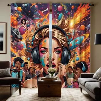 2 предмета HD безудержного прослушивания музыки для девочек и мальчиков декоративные занавески Цветная система цифровой печати занавески домашний декор W52H63inchW132H160cm