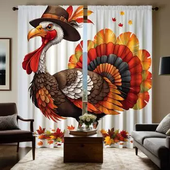 2 предмета HD Индейка Фестиваль в цилиндре большой петух декоративная занавеска Красный галстук цифровая печать занавеска украшение для дома st W52H63inchW132H160cm