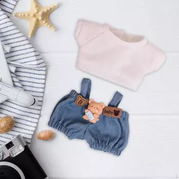 2 предмета одежды для кукол, повседневные наряды, штаны с подтяжками, футболка, комплект для 15 см, наряд A