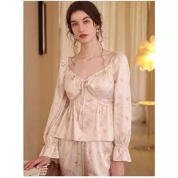 2 предмета пижамы для девочек, симпатичные женские корейские пижамные комплекты, милая одежда для сна, домашняя одежда для принцесс, женская повседневная домашняя одежда, пижамный комплект S бежевый