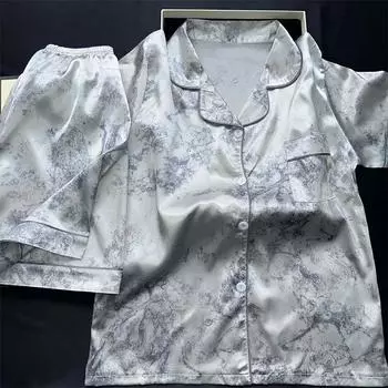 2 предмета пижамы с принтом атласная пижама модная повседневная пижама женские шорты пижамный комплект M