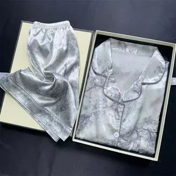 2 предмета пижамы с принтом из искусственного шелка и атласа, пижамы, модная повседневная пижама, женские шорты, пижамный комплект, наряды с рисунком тушью M