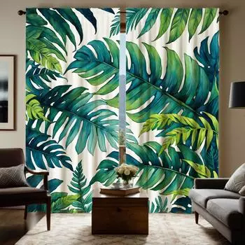 2 предмета с HD Nordic тропическими листьями декоративная занавеска Зеленая завязка цифровая печать занавеска стиль украшения дома Decorat W52H63inchW132H160cm