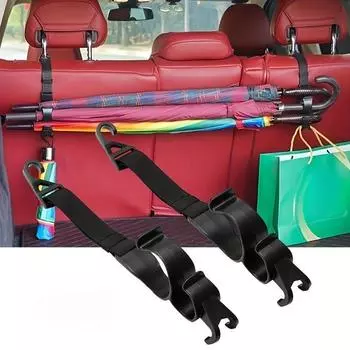 2 прочных универсальных автомобильных крючка для подголовника - грузоподъемность 15 кг, многофункциональный органайзер с регулируемым ремнем для сумок, зонтов и покупок 2-Pack