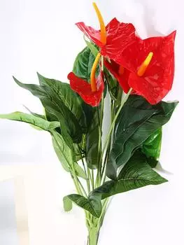 2 пучка 10 цветов Искусственные растения Красные пальмовые цветы Имитация антуриума Зеленые растения для дома, вечеринки, отеля, балкона, украшения для гостиной красный