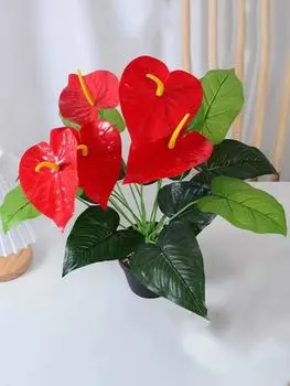 2 пучка 10 цветов красные пальмовые цветы искусственные растения имитация антуриума зеленые растения для дома, отеля, украшения для вечеринок красный