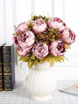 2 пучка 52,8 см искусственные пионы чайные розы цветы камелии шелковые искусственные цветы Флорес для DIY домашний сад свадебное украшение белый