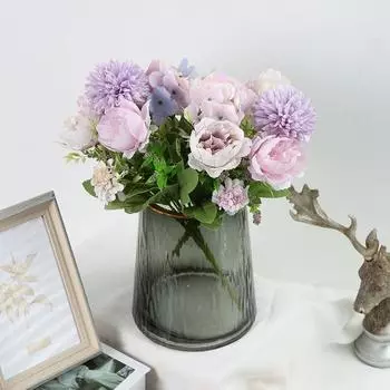 2 пучка 7 головок шелковых искусственных пионов искусственные цветы гортензии букет свадебный ручной цветок свадебный декор светло-розовый