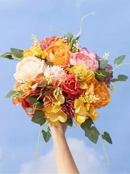 2 пучка искусственных цветов Поддельные розы и пионы Свадебный букет Реалистичные цветочные композиции для свадебного стола Украшение дома Шелковый букет гортензий синий