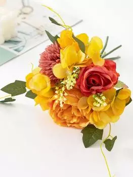 2 пучка искусственных цветов Поддельные розы Пион Шелковый букет гортензий Свадебный букет Реалистичные цветочные композиции для свадебного стола Украшение дома синий