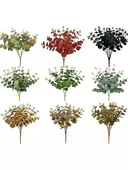 2 пучка искусственных листьев эвкалипта, стебли, искусственные ветки эвкалипта высотой 46 см с 64 листьями для вазы в фермерском доме, свадебного домашнего декора золотой