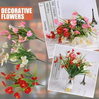 2 пучка искусственных уличных цветов, искусственные цветы, зеленые кустарники, садовое крыльцо розовый