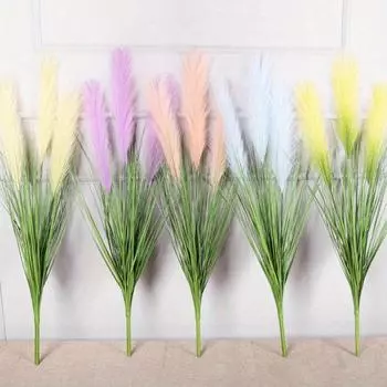 2 пучка искусственных зеленых растений с тростниковым цветком, пшеничная трава 85 см, искусственный тростниковый кустарник, букет цветов пампасов для домашнего сада, свадебного декора жёлтый