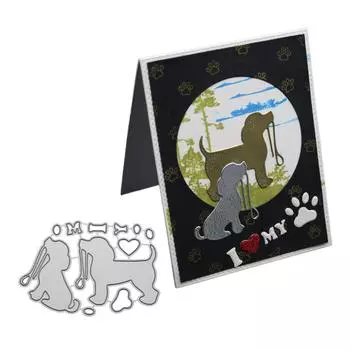2 Puppies Footprint Frame Metal Silvery Stencil Embossing Cutting Dies For Diy Scrapbooking Paper Album Cards Making серебряный