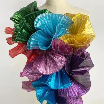 2 ярда/182 см 3D плиссированное кружево из жидкого металла с оборками по краю и большой волной