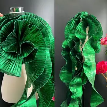 2 ярда/182 см металлическая глянцевая плиссированная волнистая кружевная лента с рюшами из жидкого металла с большой волной кружева