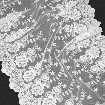 2 ярда(1,8 млн.)/Лот Ширина 33,5 см, хорошее качество, двухсторонняя вышитая сетка с цветочной кружевной отделкой, хлопковая сетка с цветочной вышивкой, кружевная аппликация 2Yards length белый