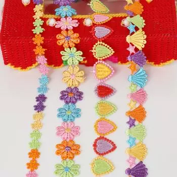 2 ярда, красочные изящные цветы, ромашки, полиэстеровая кружевная бейка, вышитая кружевная лента для шитья, рукоделия, свадьбы 13mm