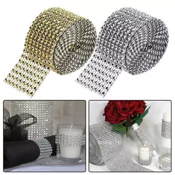 2 ярда/рулон ромбовидной сетки обертка лента рулет помадка украшение 8 рядов имитация стразов рулет сувенир для вечеринки украшение свадебного торта серебряный