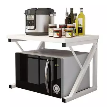 2-ярусная подставка для микроволновой печи, деревянная полка для хранения, Z-образная, экономящая место, кухонный кронштейн, органайзер для шкафа, металл + дерево, 21,25x13,77x14,17 дюйма