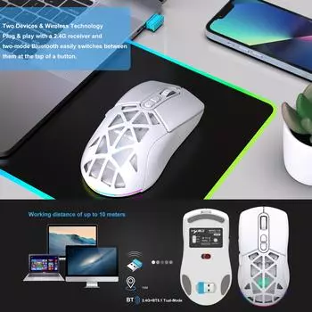 2 режима Bluetooth игровая мышь перезаряжаемая 2,4G USB беспроводная RGB подсветка легкая мышь для iPad планшетный ноутбук компьютер Wireless белый
