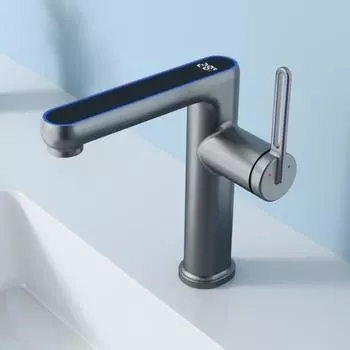 2 режима отображения температуры смеситель для раковины светодиодный распылитель горячая холодная вода смеситель для раковины мойка кран одно отверстие для ванной комнаты серый