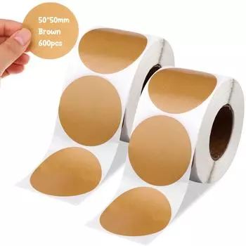 2 рулона/1200 шт. 2-дюймовые круглые термонаклейки из крафт-бумаги, самоклеящиеся круглые этикетки для прямой термопечати, многоцелевые рулоны