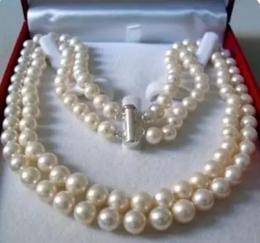 2 ряда 6~7 мм ОЖЕРЕЛЬЕ С БЕЛЫМ МОРСКИМ ЖЕМЧУГОМ 17-18 дюймов бусины для изготовления ювелирных изделий из натурального камня