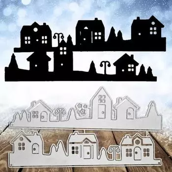 2 ряда домов, городской дизайн, стиль, трафарет для резки металла для DIY, скрапбукинг, альбом, фототиснение, бумажная карта, ремесленный декор серебряный
