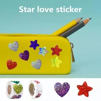 2 рулона 2,5 см, блестящие красочные звезды в форме сердца, наклейки со звездами, самоклеящиеся, водонепроницаемые, блестящие наклейки, наклейки для учителей, родителей, детей, награды разноцветный