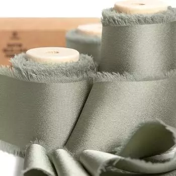 2 рулона шелковой ленты, серо-зеленая потертая лента для упаковки подарков, свадебного душа, свадебного букета невесты, праздничного украшения с деревянными катушками 2pcs