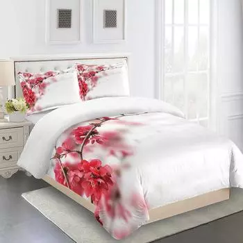 2-местные покрывала 3D красный фиолетовый цветок микрофибра постельное белье пододеяльник двуспальная кровать комплект с 2 наволочками декор спальни W90xL190cm