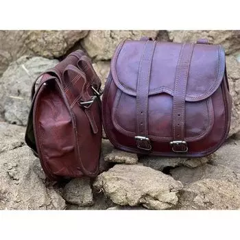 2 седла, кожаная сумка для мотоцикла, 2 сумки, велосипедное сиденье, обработанное коричневым маслом, 2 сумки 11 x 9 x 5 in коричневый