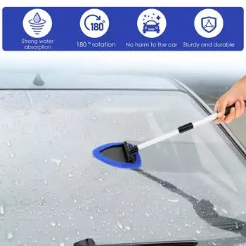 2 Set Car Windshield Cleaning Brush Window Defogging Cleaner Microfiber Cloth Pads Car Glass Long Handle Scraping Towel