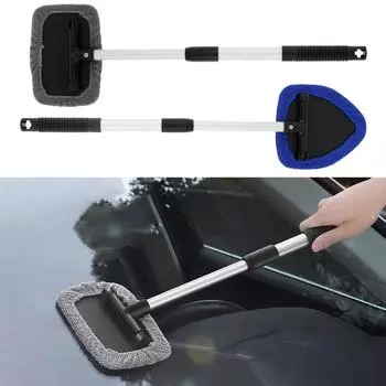 2 Set Car Windshield Cleaning Brush Window Defogging Cleaner Microfiber Cloth Pads Car Glass Long Handle Scraping Towel