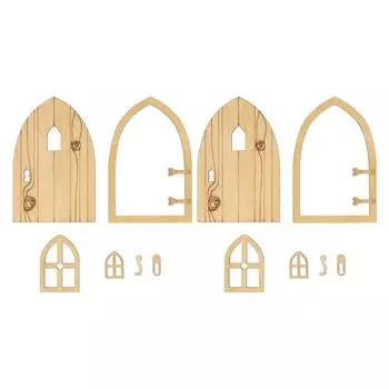 2 комплекта 1:12 Кукольный домик Сад Деревенская Дверь Деревянное Окно Миниатюрный Коттедж Дверь Украшения