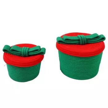 2 Sets Hand Woven Storage Basket Innovative Exquisite Knot Decor Cotton Rope Woven Basket for зелёный